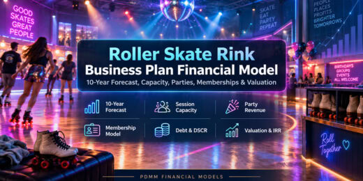 Roller Skate Rink Business Plan Financial Model – 10-Year Forecast, Capacity, Parties, Memberships & Valuation