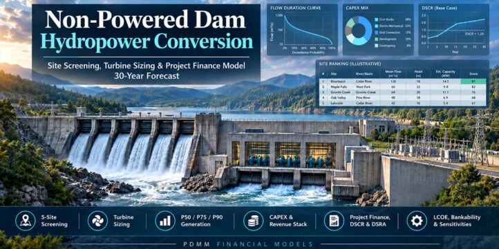 Non-Powered Dam Hydropower Conversion, Site Screening, Turbine Sizing & Project Finance Model – 30-Year Forecast Non-Powered Dam Hydropower Conversion, Site Screening, Turbine Sizing & Project Finance Model – 30-Year Forecast