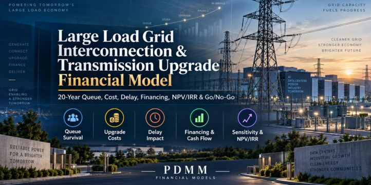 Large Load Grid Interconnection & Transmission Upgrade Financial Model | 20-Year Queue, Cost, Delay, Financing, NPV/IRR & Go/No-Go Large Load Grid Interconnection & Transmission Upgrade Financial Model | 20-Year Queue, Cost, Delay, Financing, NPV/IRR & Go/No-Go