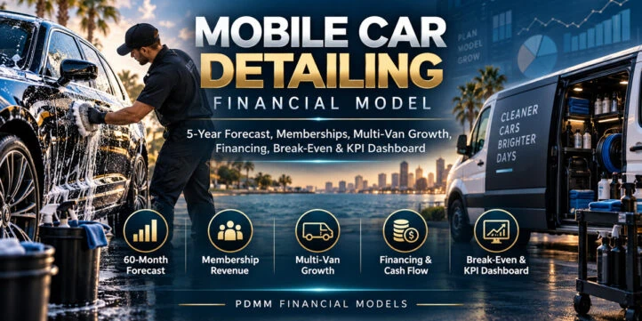 Mobile Car Detailing Financial Model | 5-Year Forecast, Memberships, Multi-Van Growth, Financing, Break-Even & KPI Dashboard Mobile Car Detailing Financial Model | 5-Year Forecast, Memberships, Multi-Van Growth, Financing, Break-Even & KPI Dashboard